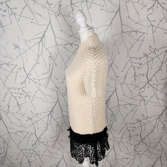 Manoush Ivory Wool Blend Turtleneck Lace Hem Sweater Dress - Picture 4 of 8